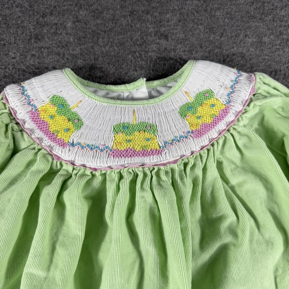 Girls Smocked Birthday Dress Long Sleeve Corduroy Green Size 3T Party Outfit